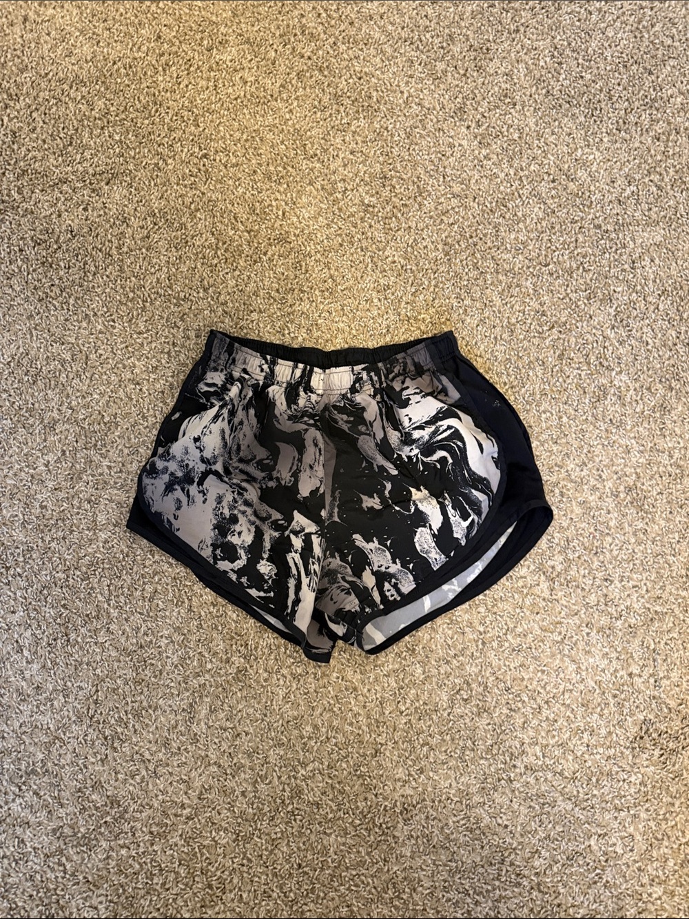 Nike Black and White Marble-Print Women’s Athletic Shorts